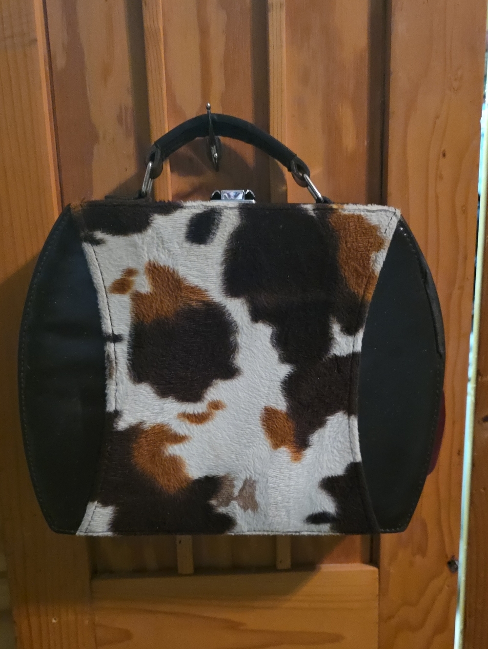 Women’s Cowhide Pattern Top-Handle Bag in Brown, Black & White